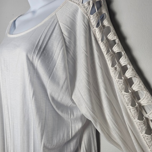 New Directions White Lace Sleeve Tie Front Top XL Feminine Resortwear Romantic - Picture 2 of 8